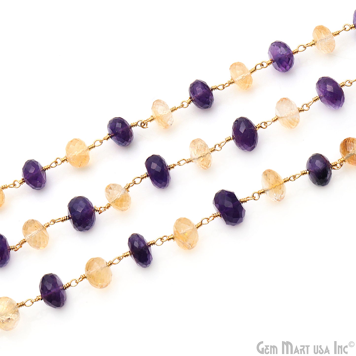 Amethyst & Citrine Gold Wire Wrapped Rosary Chain