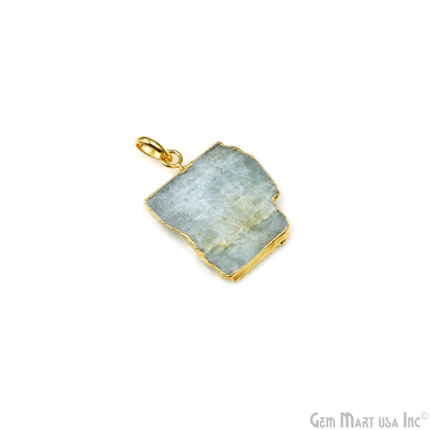 Aquamarine Free Form shape 33x24mm Gold Electroplated Gemstone Single Bail Pendant