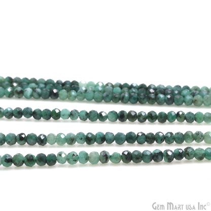 Emerald Rondelle Beads, 12.5 Inch Gemstone Strands, Drilled Strung Nugget Beads, Faceted Round, 3-4mm