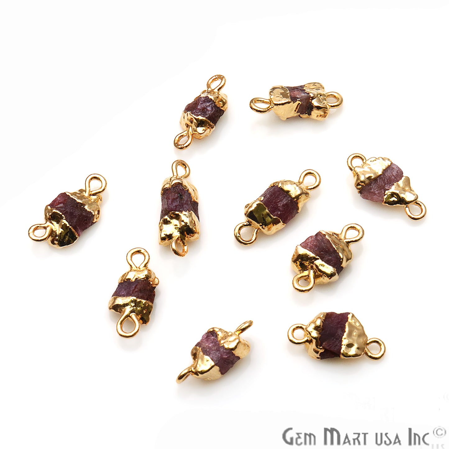 Rough Multi Tourmaline Organic 16x8mm Gold Electroplated Pendant Connector - GemMartUSA