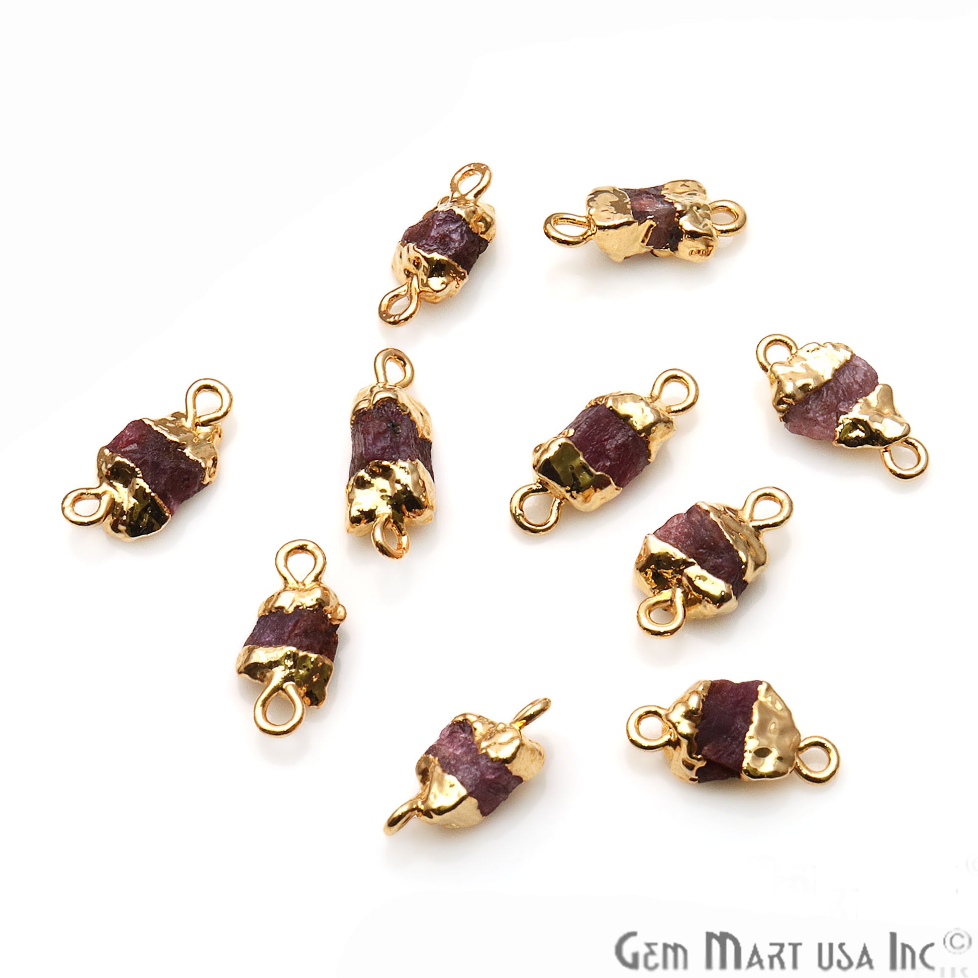 Rough Multi Tourmaline Organic 16x8mm Gold Electroplated Pendant Connector - GemMartUSA