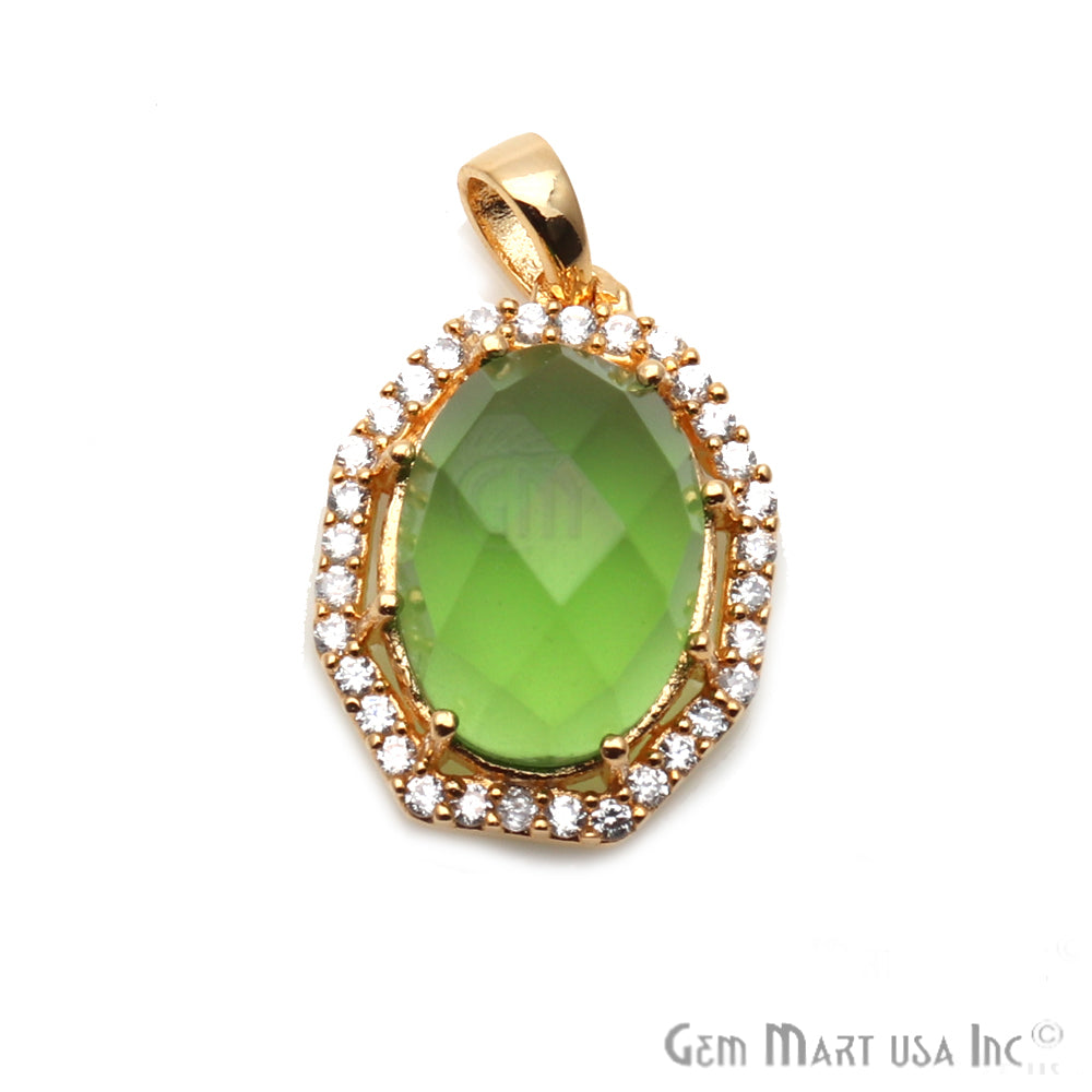 Chalcedony Pendants, Bracelets Charms, Cubic Zircon Pave Diamond, Oval Pendant (50121) - GemMartUSA