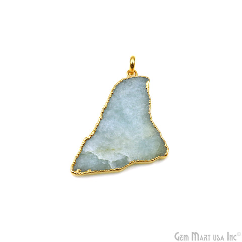 Aquamarine Free Form shape 55x33mm Gold Electroplated Gemstone Single Bail Pendant