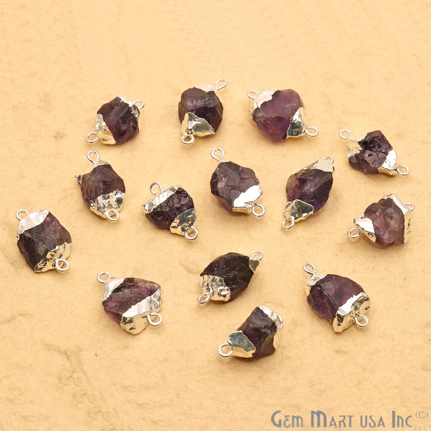 Rough Amethyst Organic 22x13mm Silver Electroplated Pendant Connector - GemmartUSA