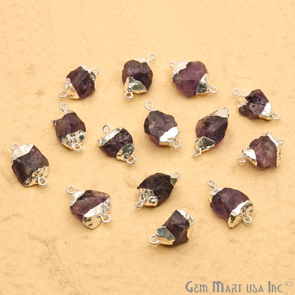 Rough Amethyst Organic 22x13mm Silver Electroplated Pendant Connector - GemmartUSA