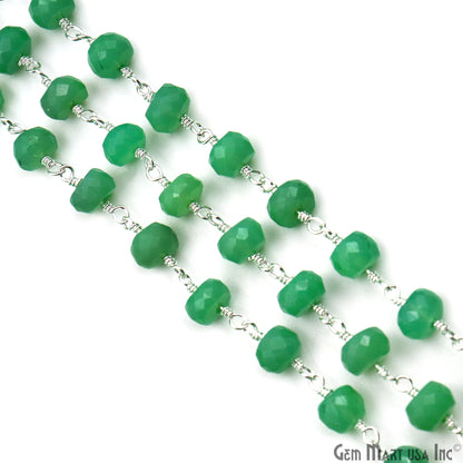 Chrysoprase Faceted Beads 6-7mm Silver Wire Wrapped Rosary Chain