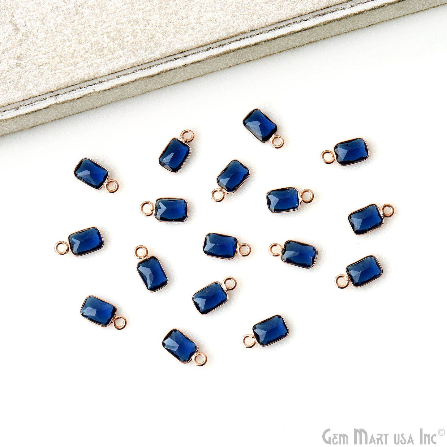 Sapphire Octagon 7x5mm Rose Gold Plated Single Bail Brilliant Cut Gemstone Connector