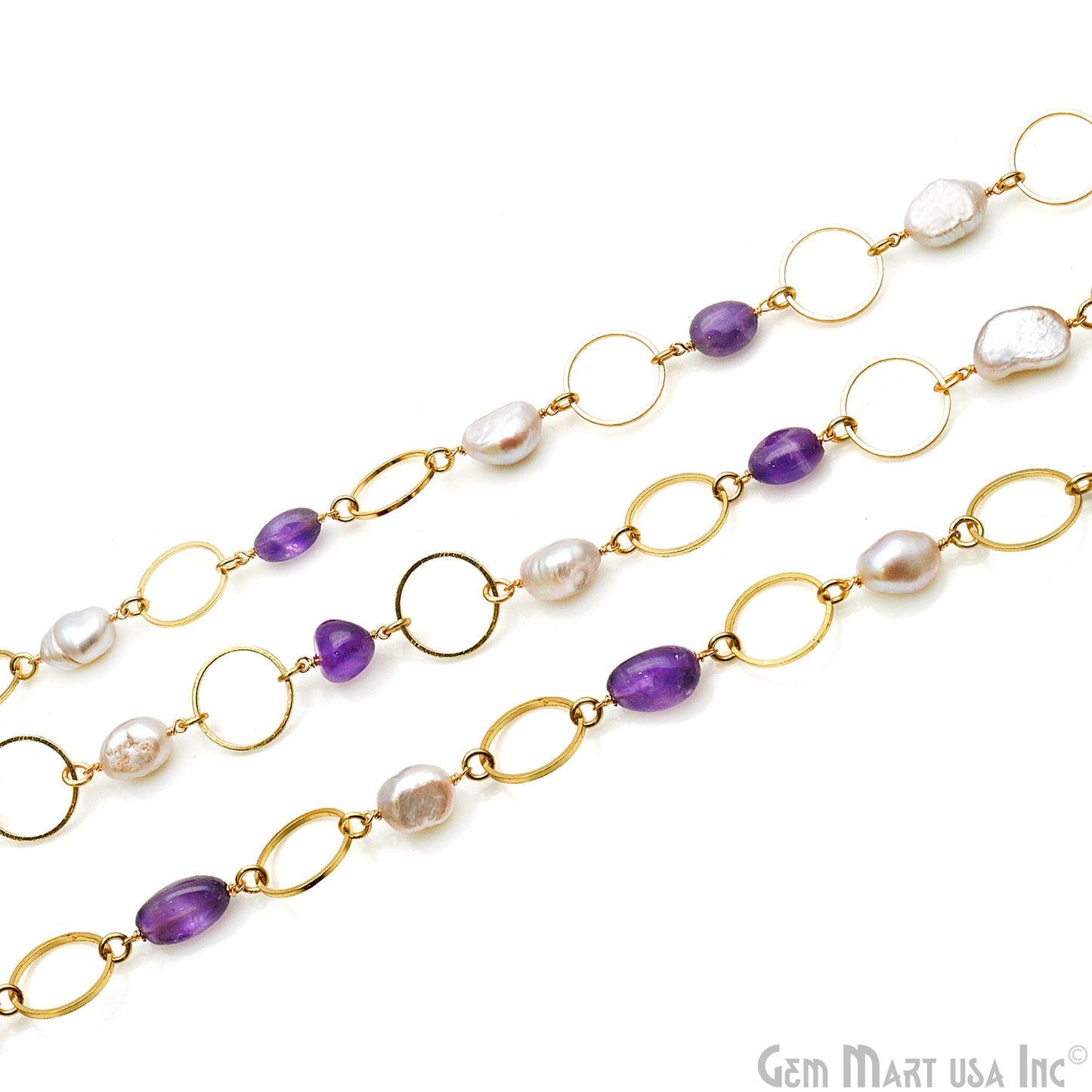 Amethyst & Pearl With Gold Plated Round Finding Rosary Chain
