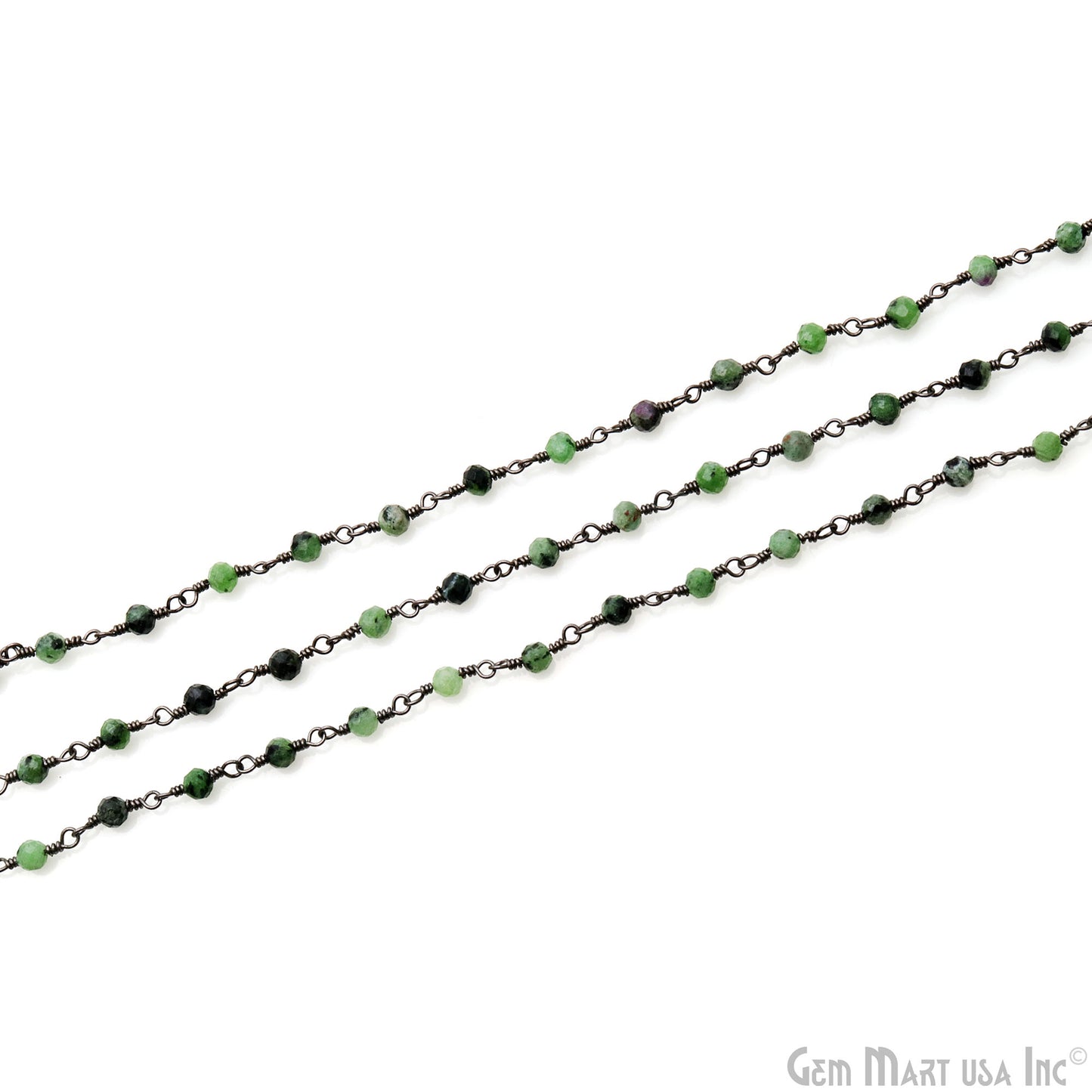 Ruby Zoisite 3-3.5mm Oxidized Beaded Wire Wrapped Rosary Chain