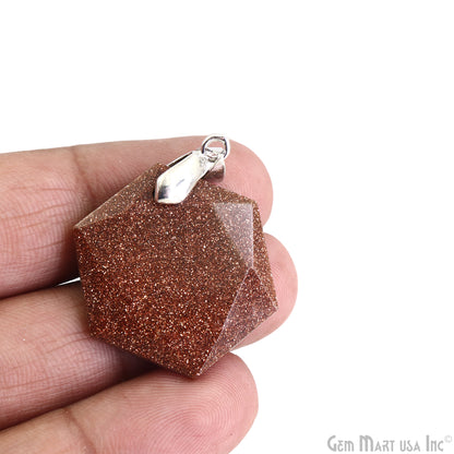 Gemstone Hexagon Shape 39x27mm Silver Plated Single Bail Gemstone Pendant