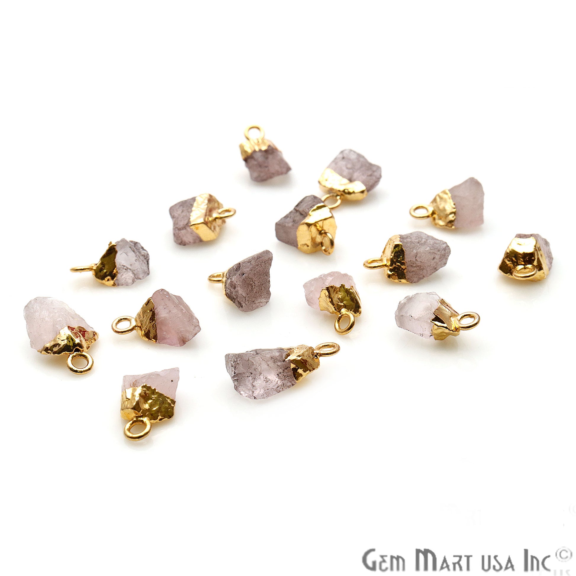 Rough Rose Quartz Organic 18x11mm Single Bail Gold Electroplated Gemstone Connector - GemMartUSA