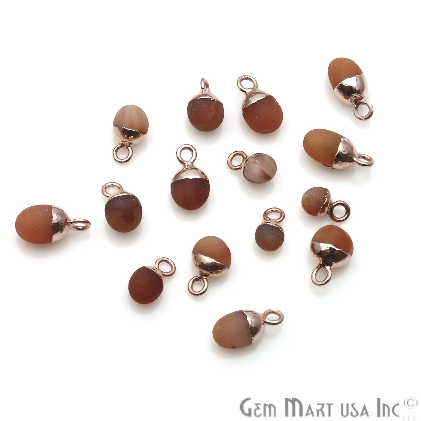 Rough Carnelian Matte Beads Organic 11x5mm Rose Gold Electroplated Pendant Connector - GemMartUSA