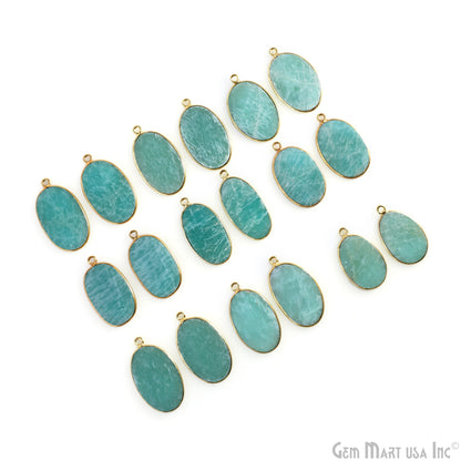 Amazonite Oval Gold Plated Single Bail Bezel Smooth Slab Slice Thick Gemstone Connector 30x16mm 1 Pair