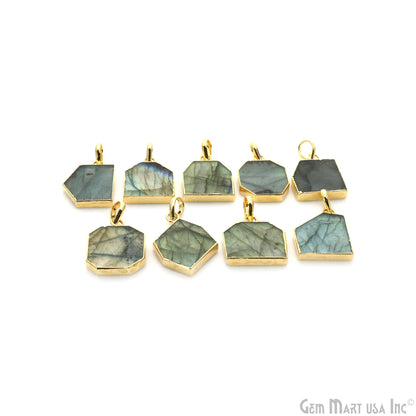 Labradorite 25x18mm Organic Shape Gold Electroplated Single Bail Gemstone Connector Pendant