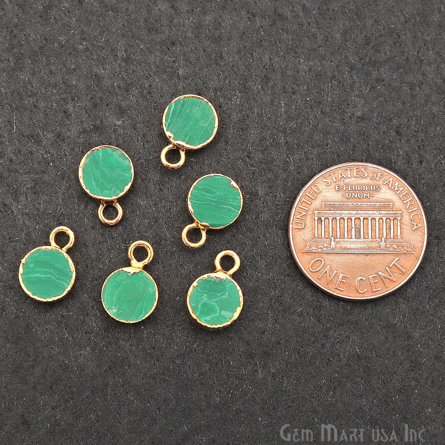 Malachite Round 7mm Gold Electroplated Tiny Gemstone Connector - GemMartUSA