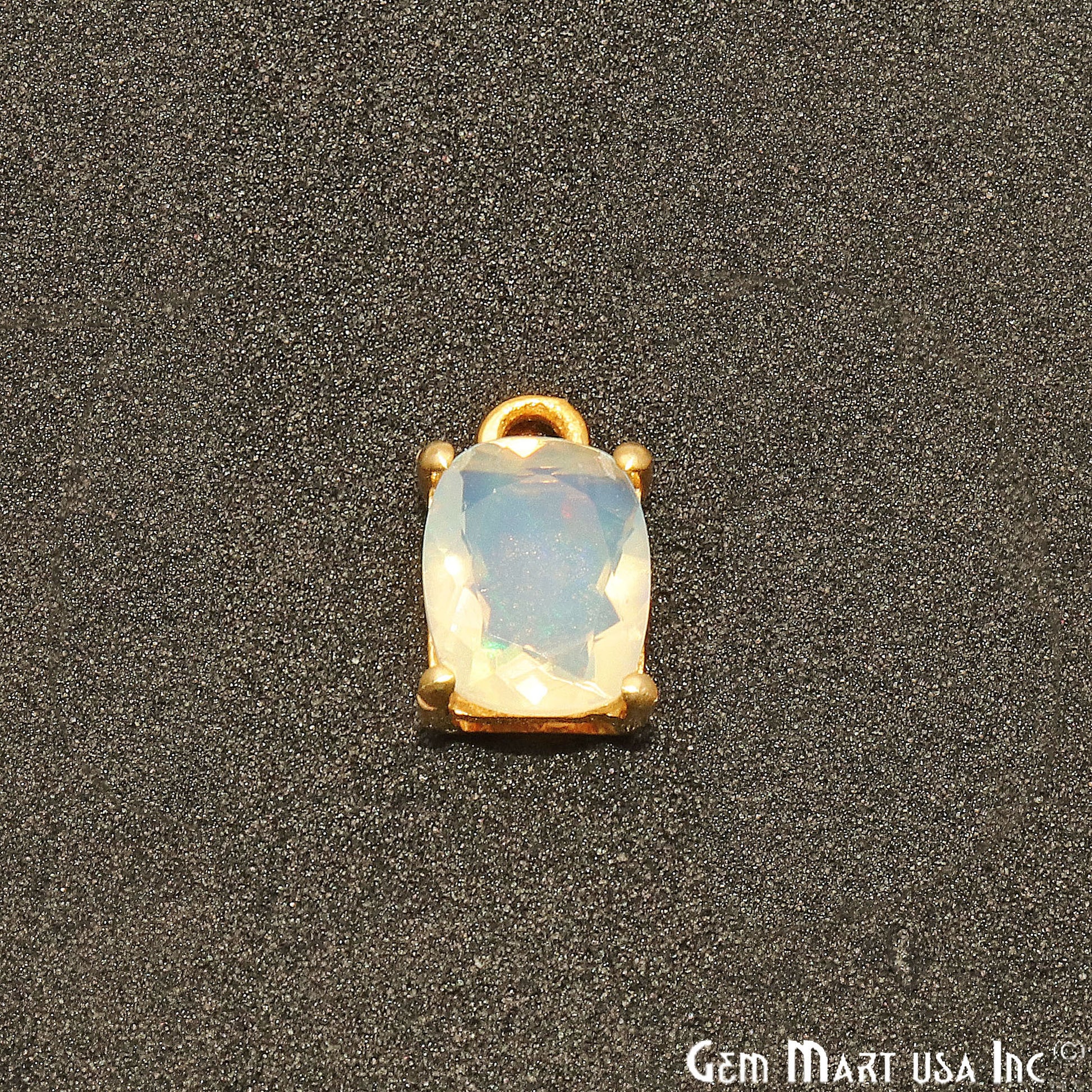 Opal Gemstone Octagon 7x9mm Prong Setting Gold Plated Connector - GemMartUSA