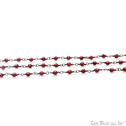 Rhodolite 3-3.5mm Oxidized Beaded Wire Wrapped Rosary Chain