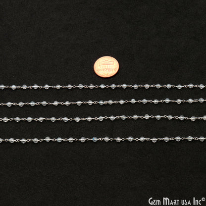 White Topaz 3-3.5mm Faceted Beads Sterling Silver Wire Wrapped Rosary