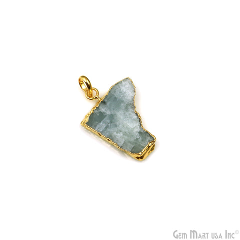 Aquamarine Free Form shape 33x24mm Gold Electroplated Gemstone Single Bail Pendant