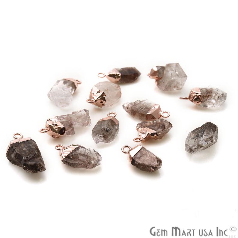 Rough Herkimer Diamond Organic 24x13mm Rose Gold Electroplated Pendant Single Bail Connector