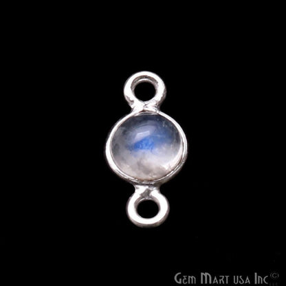 Rainbow Moonstone Cabochon 5mm Round Silver Plated Double Bail Gemstone Connector