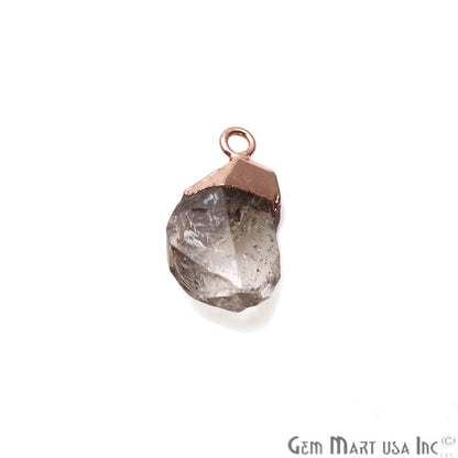 Rough Herkimer Diamond Organic 24x13mm Rose Gold Electroplated Pendant Single Bail Connector