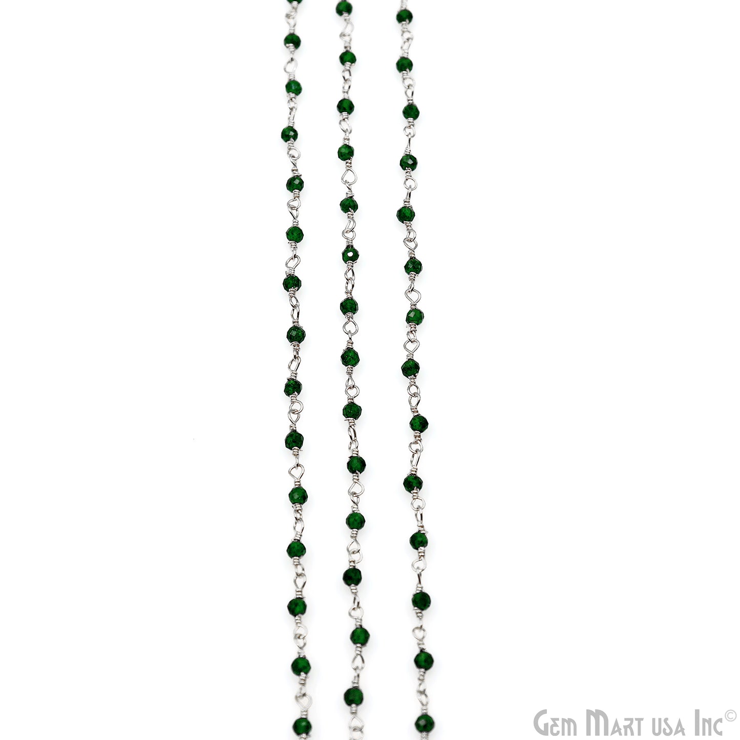 Green Zircon 2-2.5mm Tiny Beads Silver Plated Wire Wrapped Rosary Chain