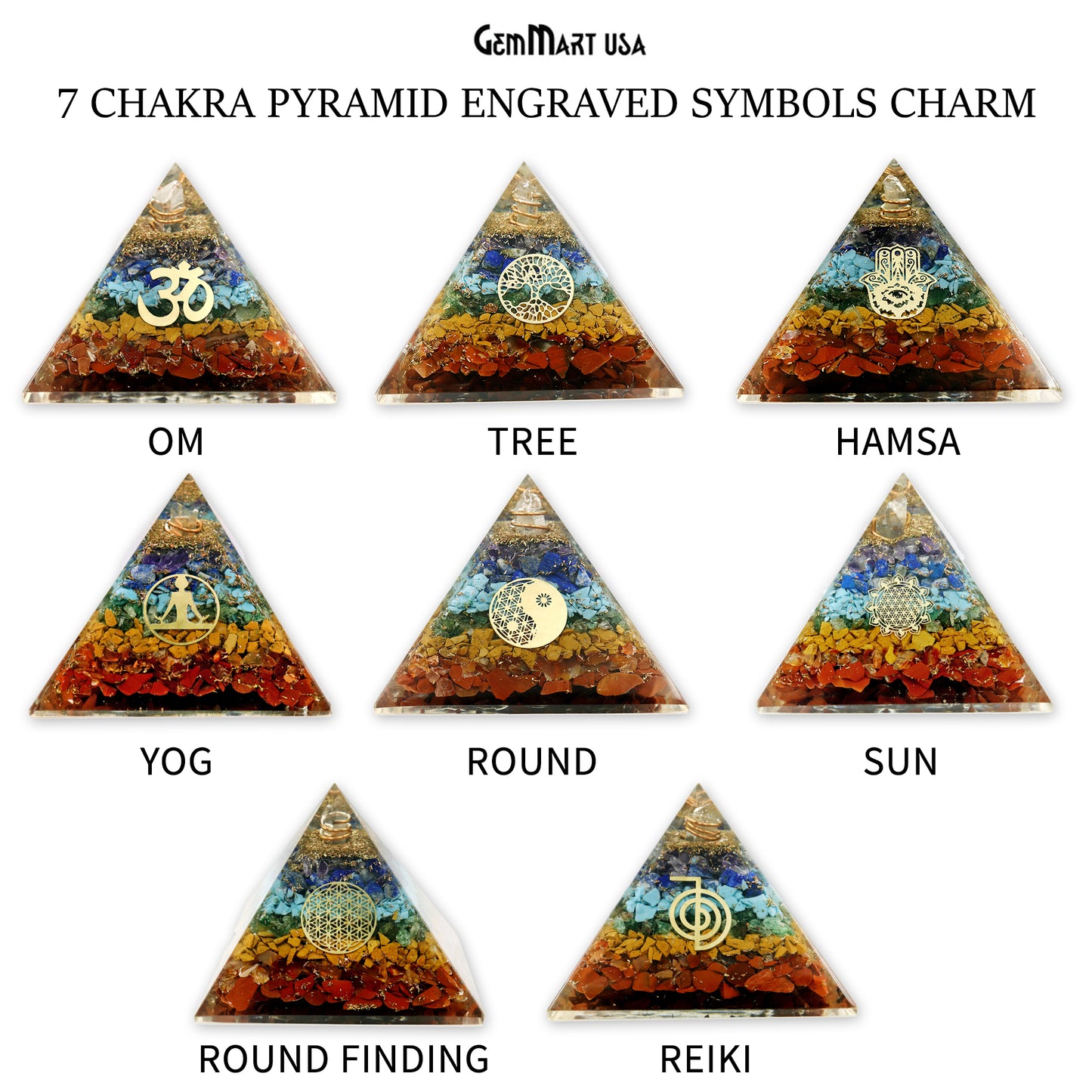 7 Chakra Pyramid Engraved Symbols Charm 75x60mm