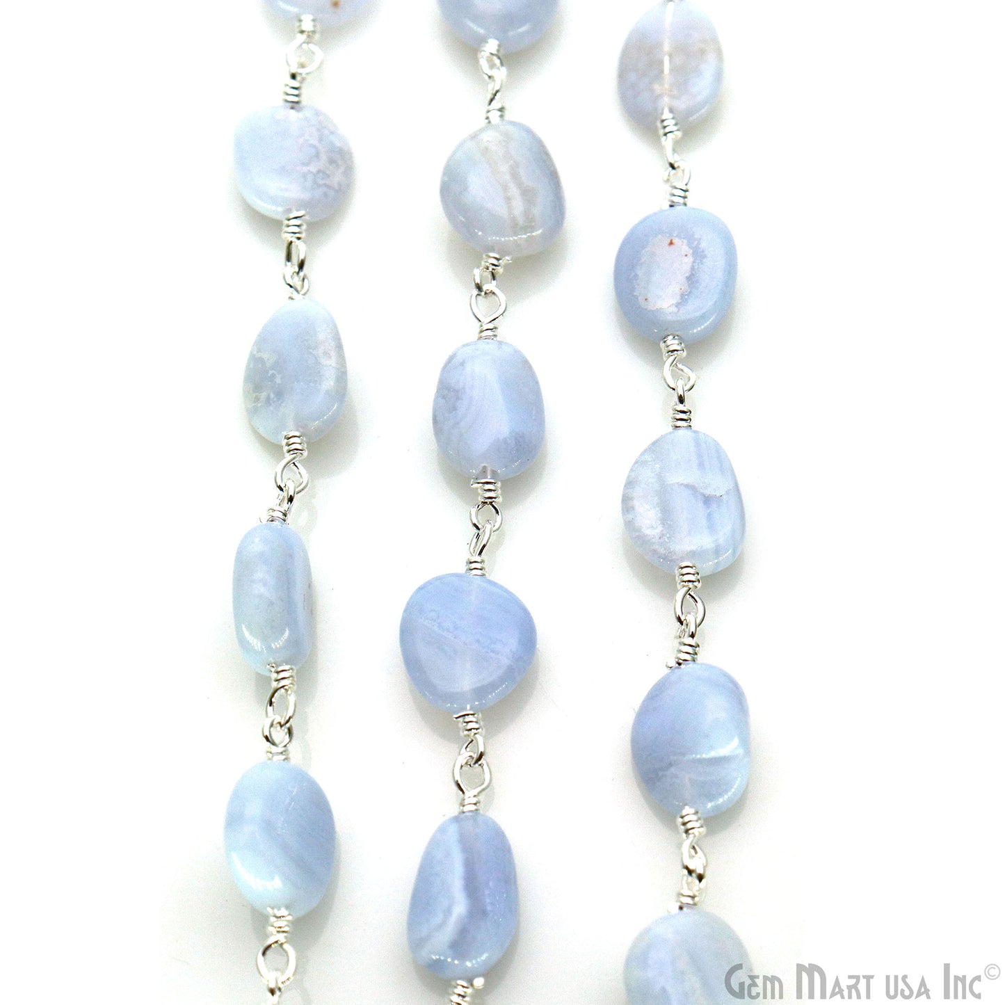 Blue Lace Agate 8x5mm Tumble Beads Silver Plated Rosary Chain