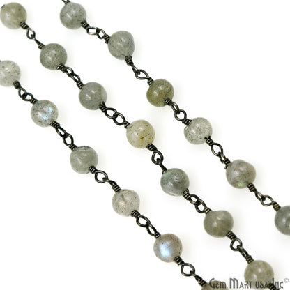 Labradorite Cabochon 4-5mm Oxidized Wire Wrapped Rosary Chain