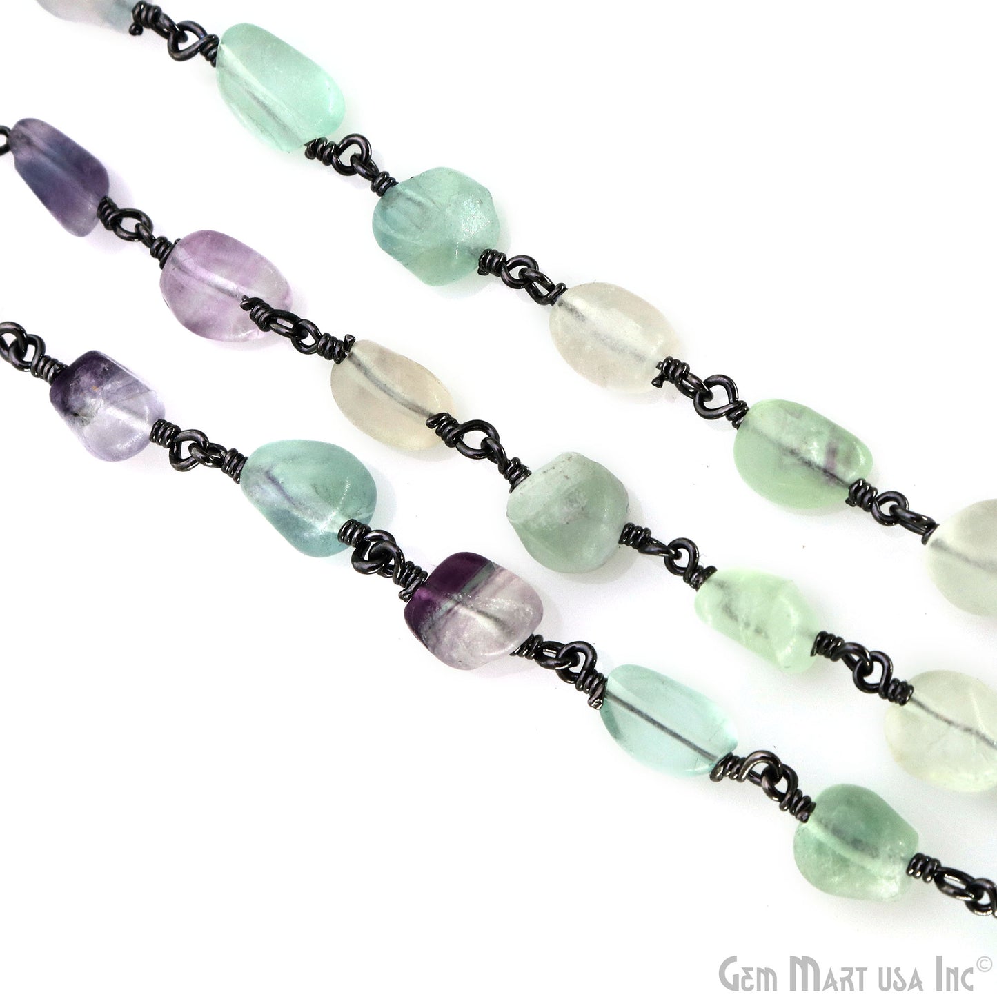 Fluorite 8x5mm Tumble Beads Oxidized Rosary Chain