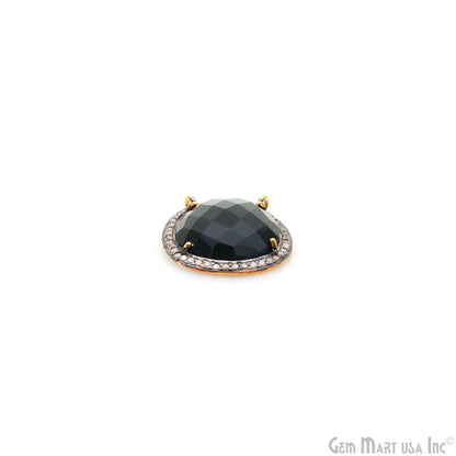 Oval Gemstone With Oxidized Setting Of Pave Cubic Zirconia 27x22mm Gold Plated Bail Connector