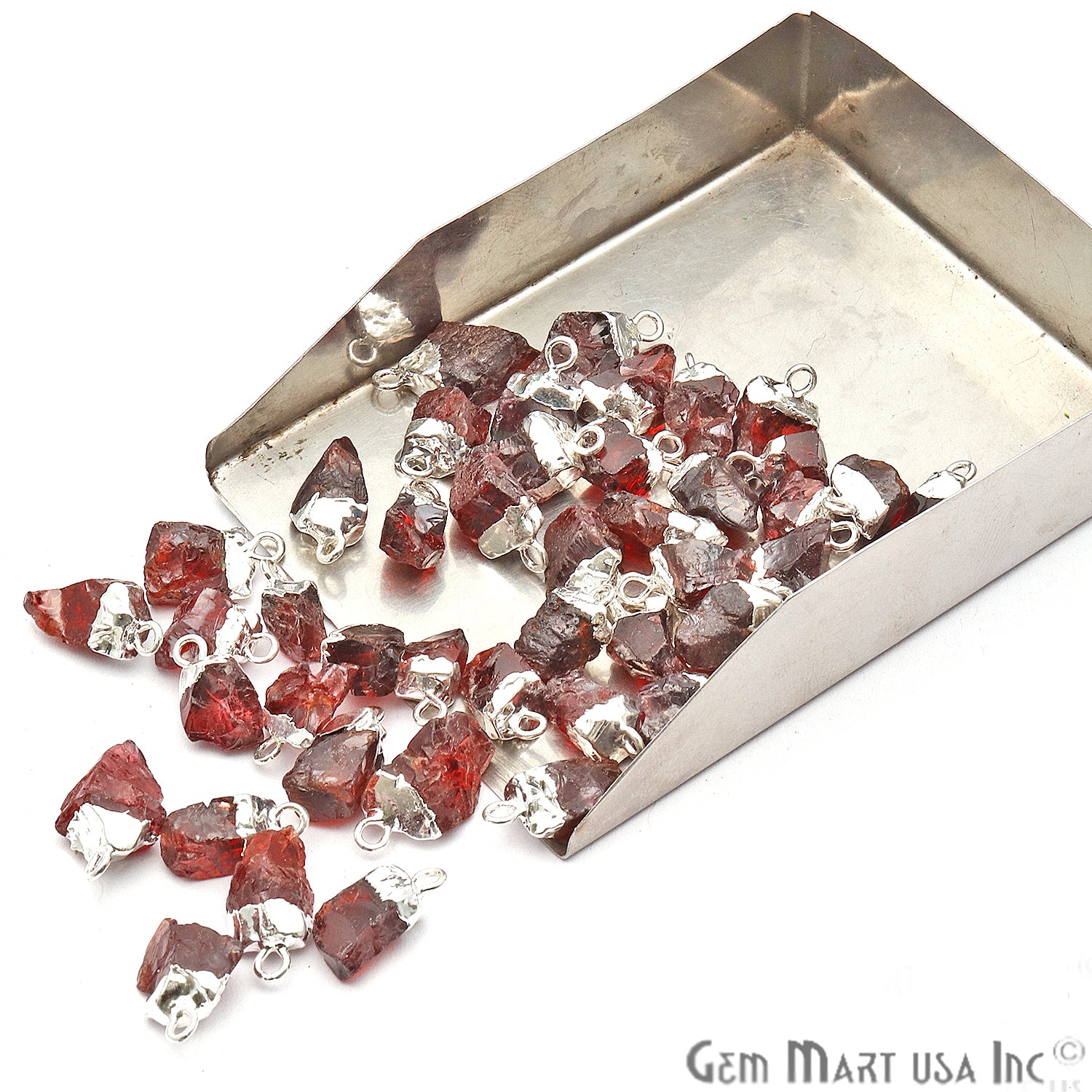 Rough Garnet Gemstone 17x11mm Organic Silver Edged Connector - GemMartUSA