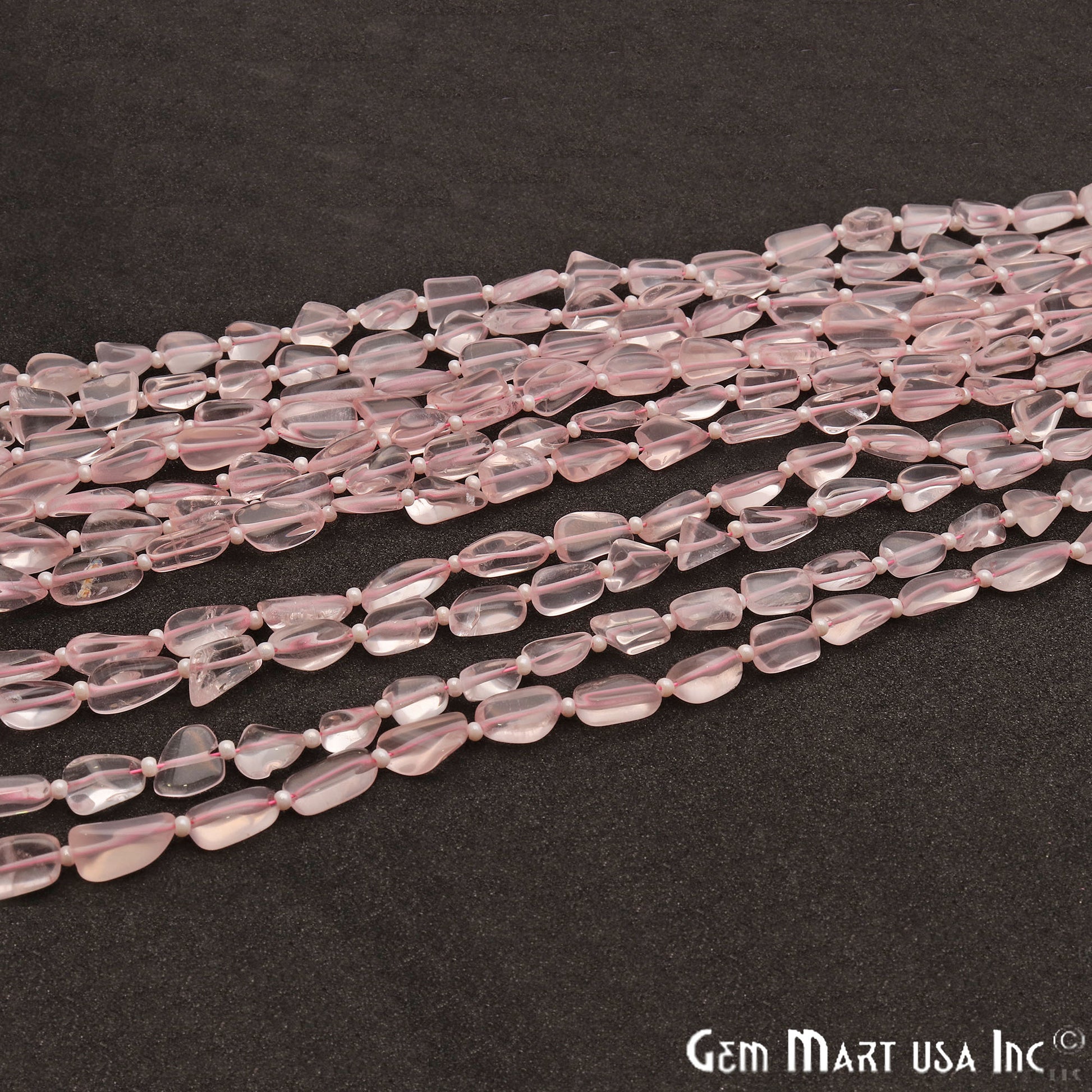 Rose Quartz Free Form 9x7mm Tumble Beads Gemstone Strands - GemMartUSA