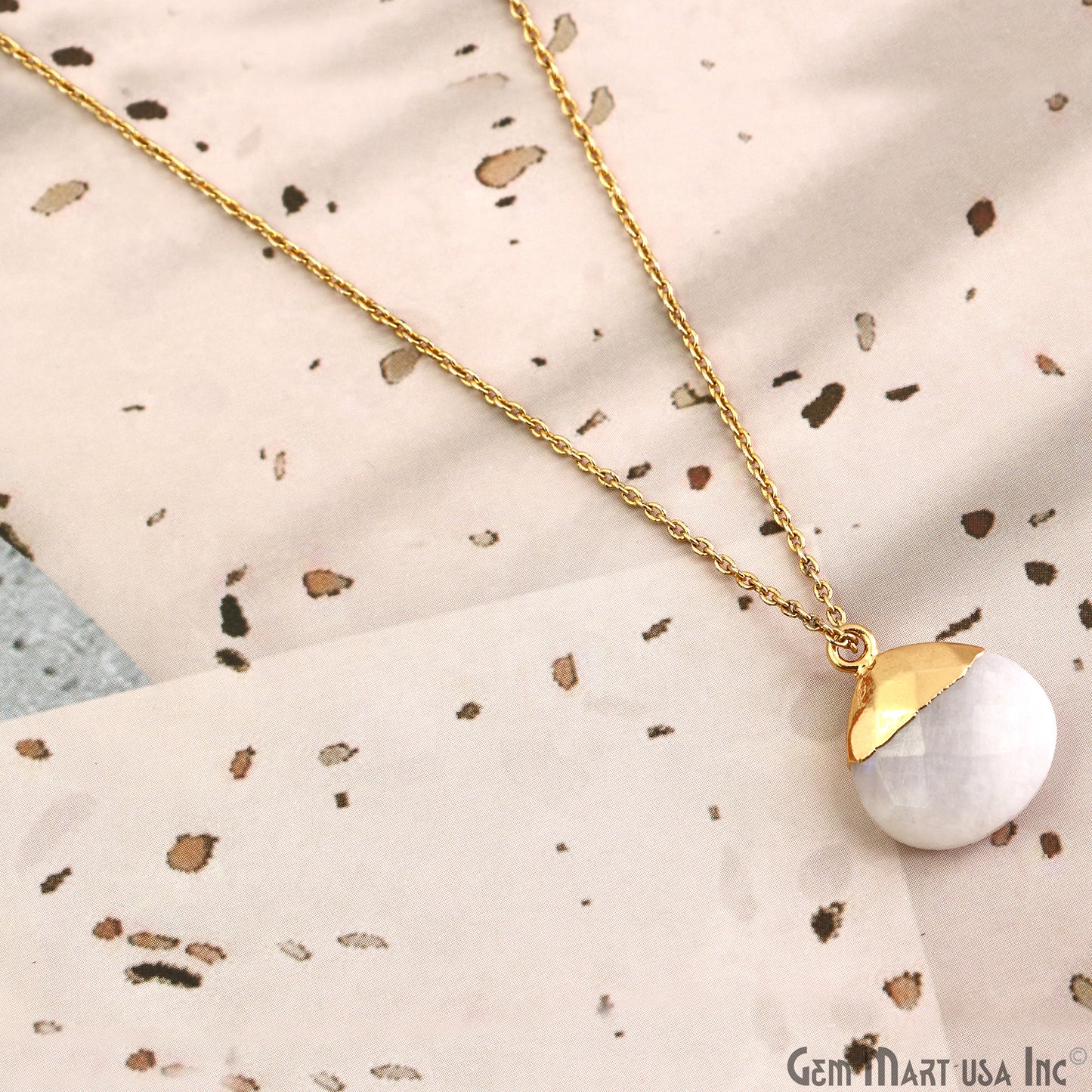 Natural Moonstone Pendant Charm June Birthstone Heart 22k Gold Dipped Bulk Supply