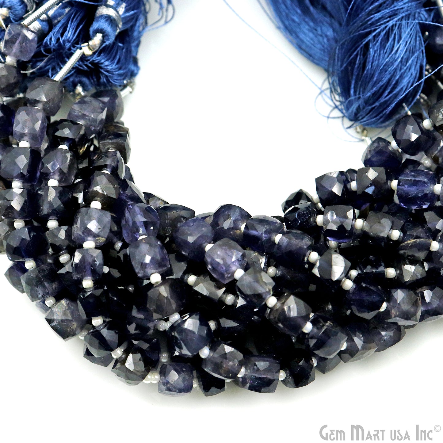 Iolite Cube Beads, 7 Inch Gemstone Strands, Drilled Strung Briolette Beads, Cube Shape, 6-7mm