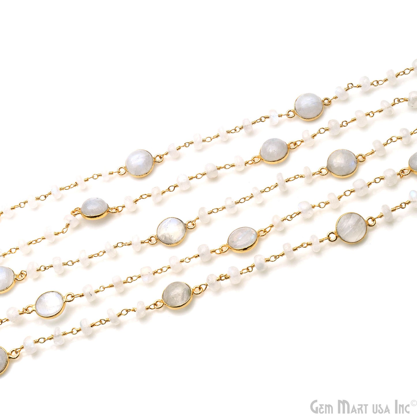 Rainbow Moonstone Cabochon Gold Plated Beads Rosary Chain