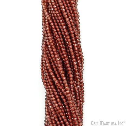 Garnet Rondelle Beads, 13 Inch Gemstone Strands, Drilled Strung Nugget Beads, Faceted Round, 1.5-2mm