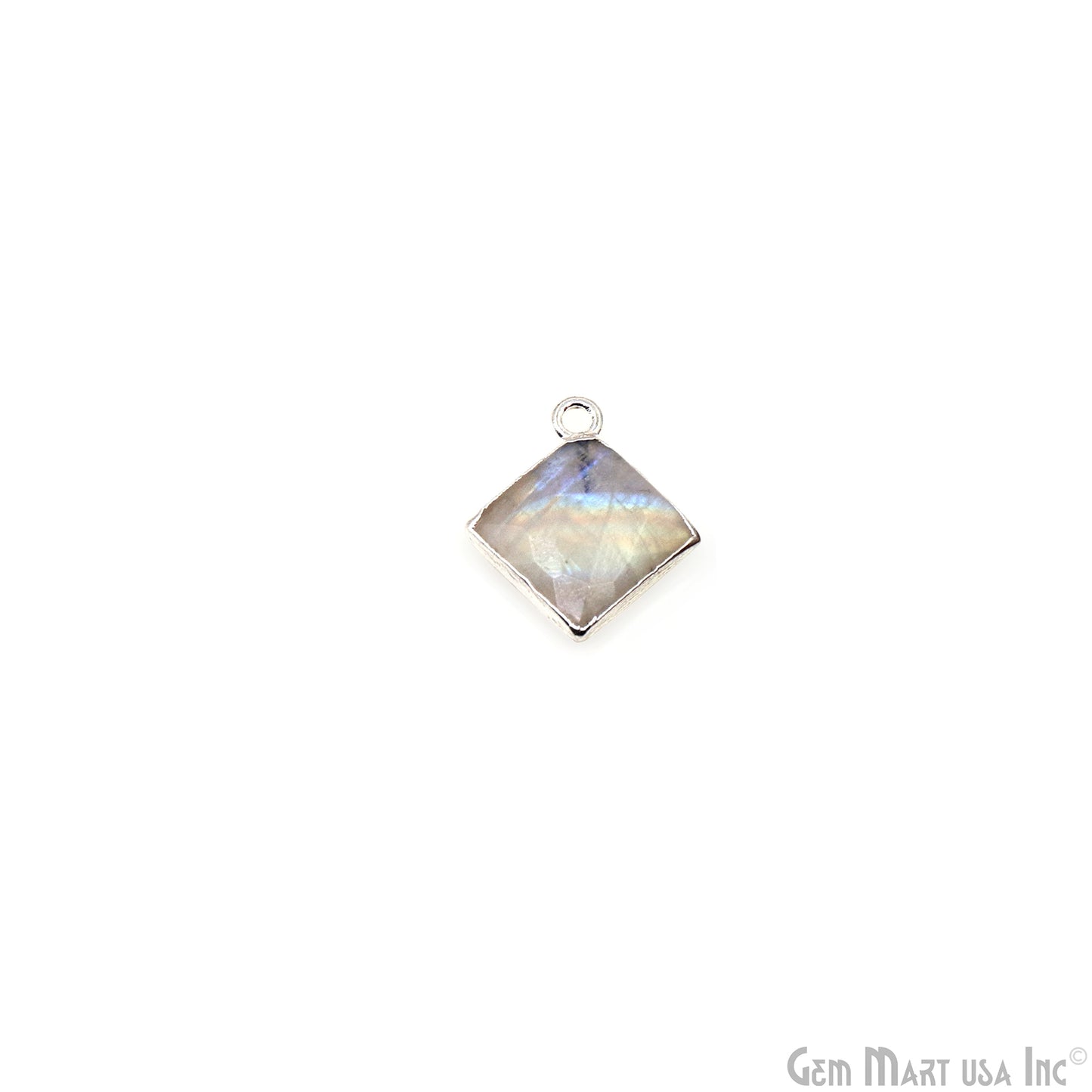 Rainbow Moonstone Square 12mm Silver Electroplated Single Bail Gemstone Connector