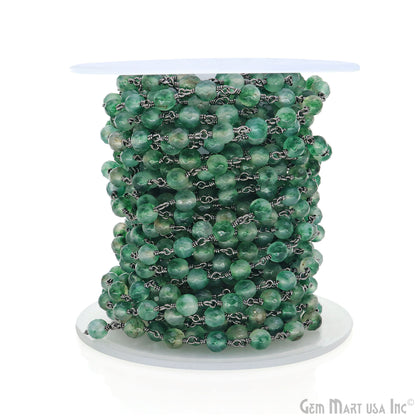 Emerald Jade Cabochon 6mm Beads Oxidized Wire Wrapped Rosary Chain