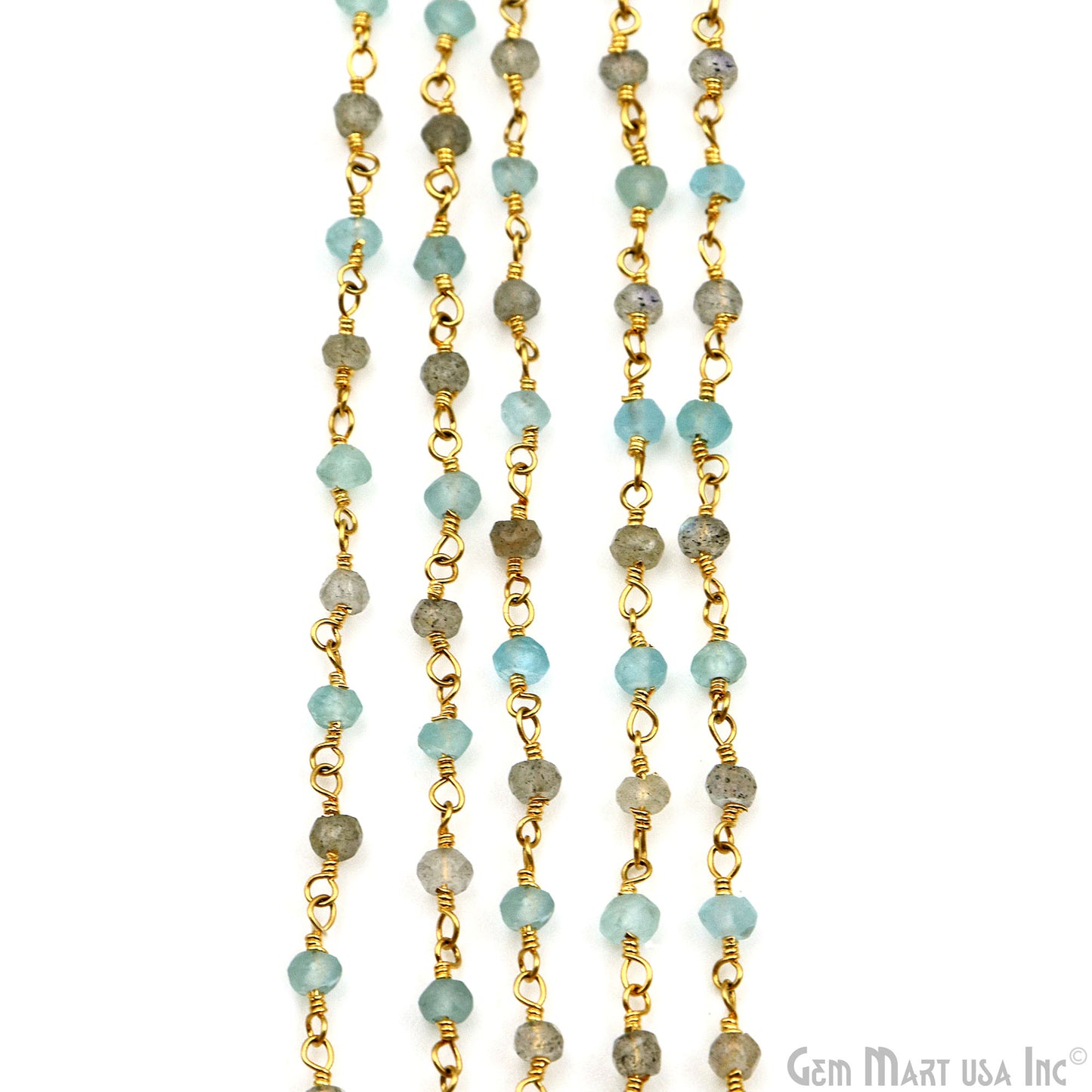 Apatite, Labradorite Beaded Gold Plated Wire Wrapped Rosary Chain