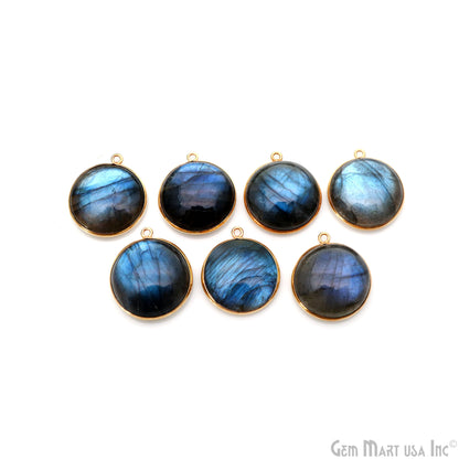 Flashy Labradorite Cabochon 19mm Round Single Bail Gold Plated Gemstone Connector