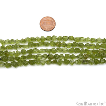 Peridot Rough Beads, 8 Inch Gemstone Strands, Drilled Strung Briolette Beads, Free Form, 7x5mm