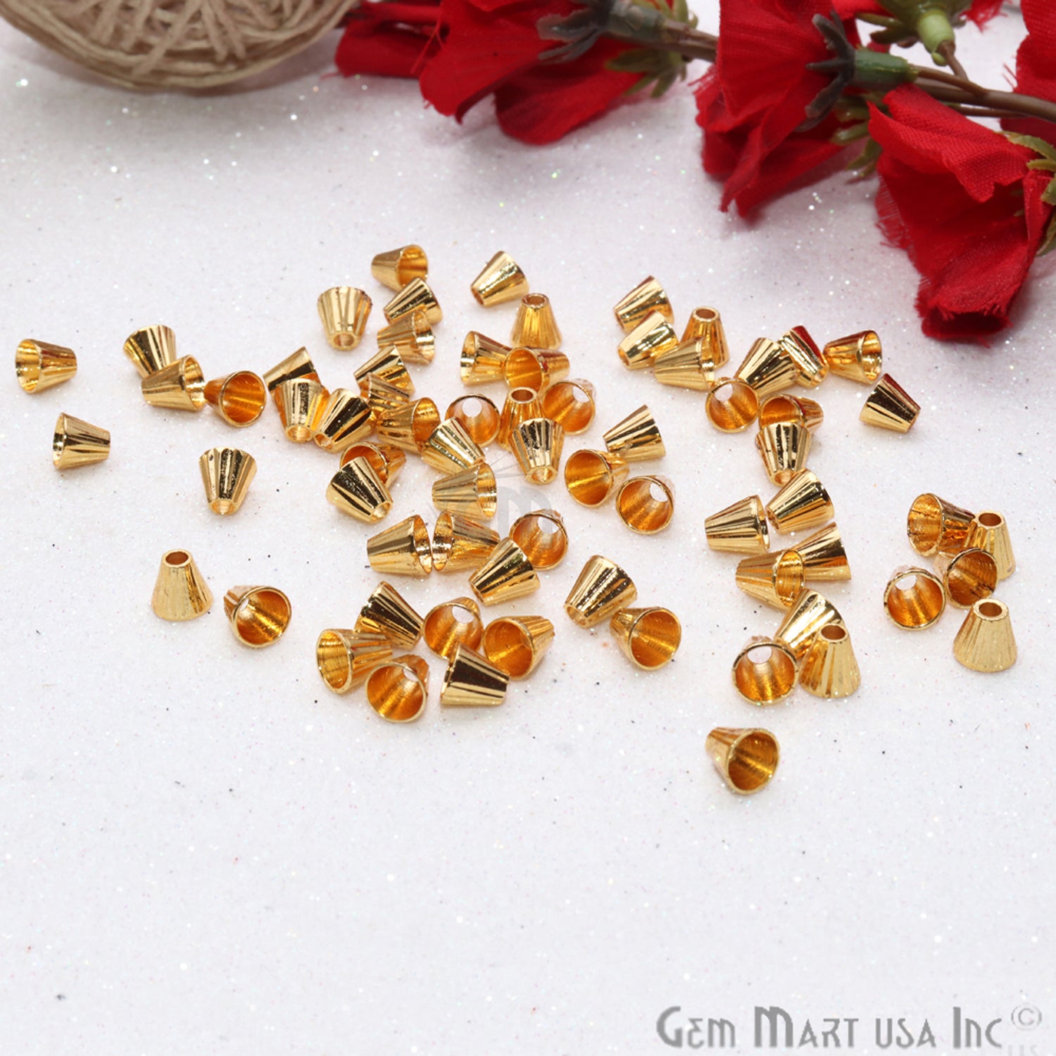 5pc Lot Gold Plated Cone Acrylic Findings 6x5mm Tassel Caps - GemmartUSA