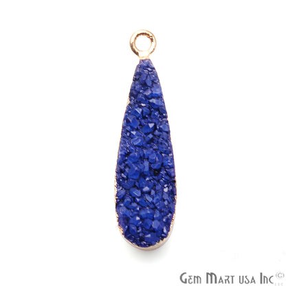 Blue Druzy Long Drop 24x8mm Gold Electroplated Single Bail Connector - GemMartUSA