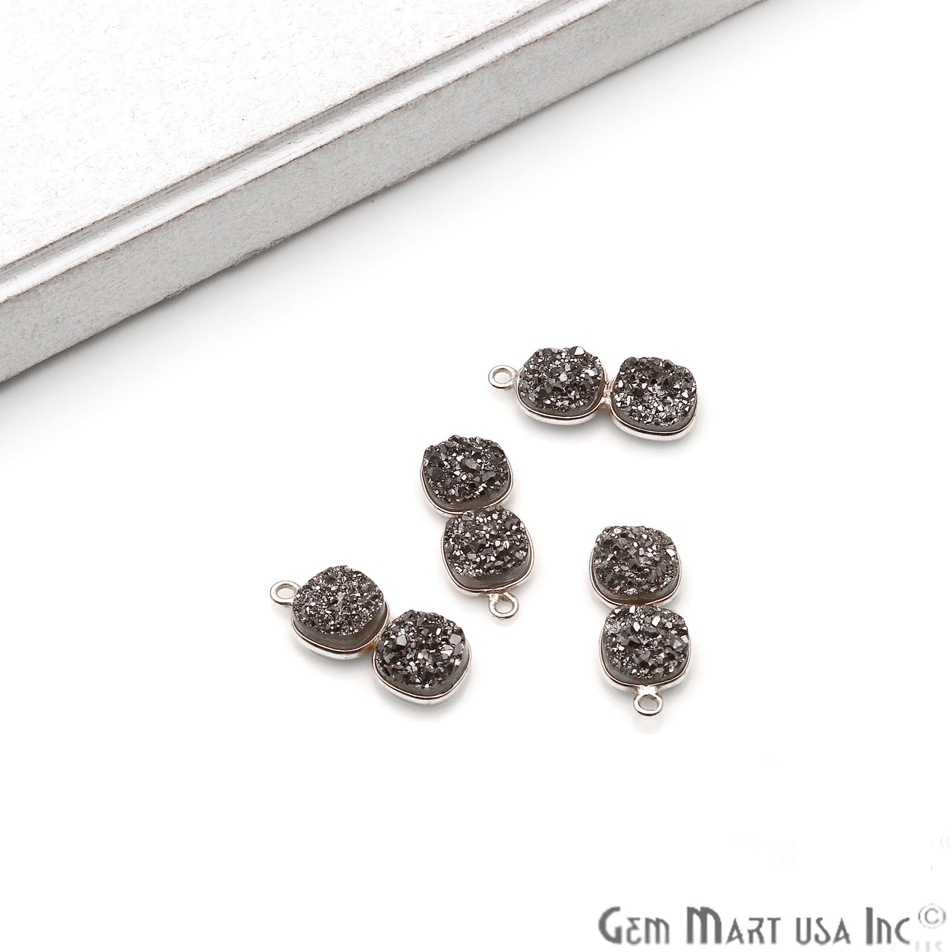 DIY Cushion Druzy Component 22x9mm Gold Plated Gemstone Connector (Pick Color) - GemMartUSA