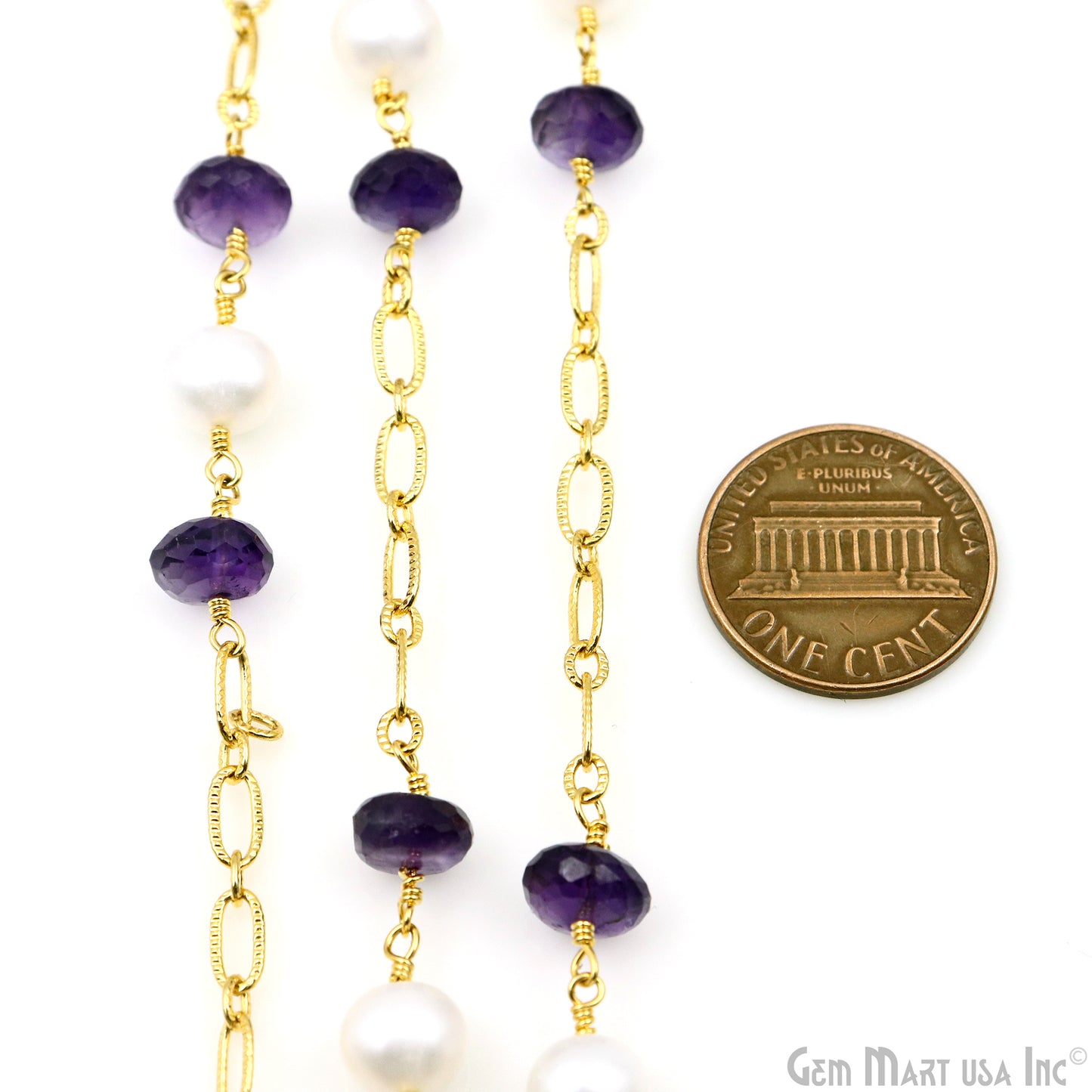 Amethyst & Pearl Round Beads Gold Plated Finding Rosary Chain