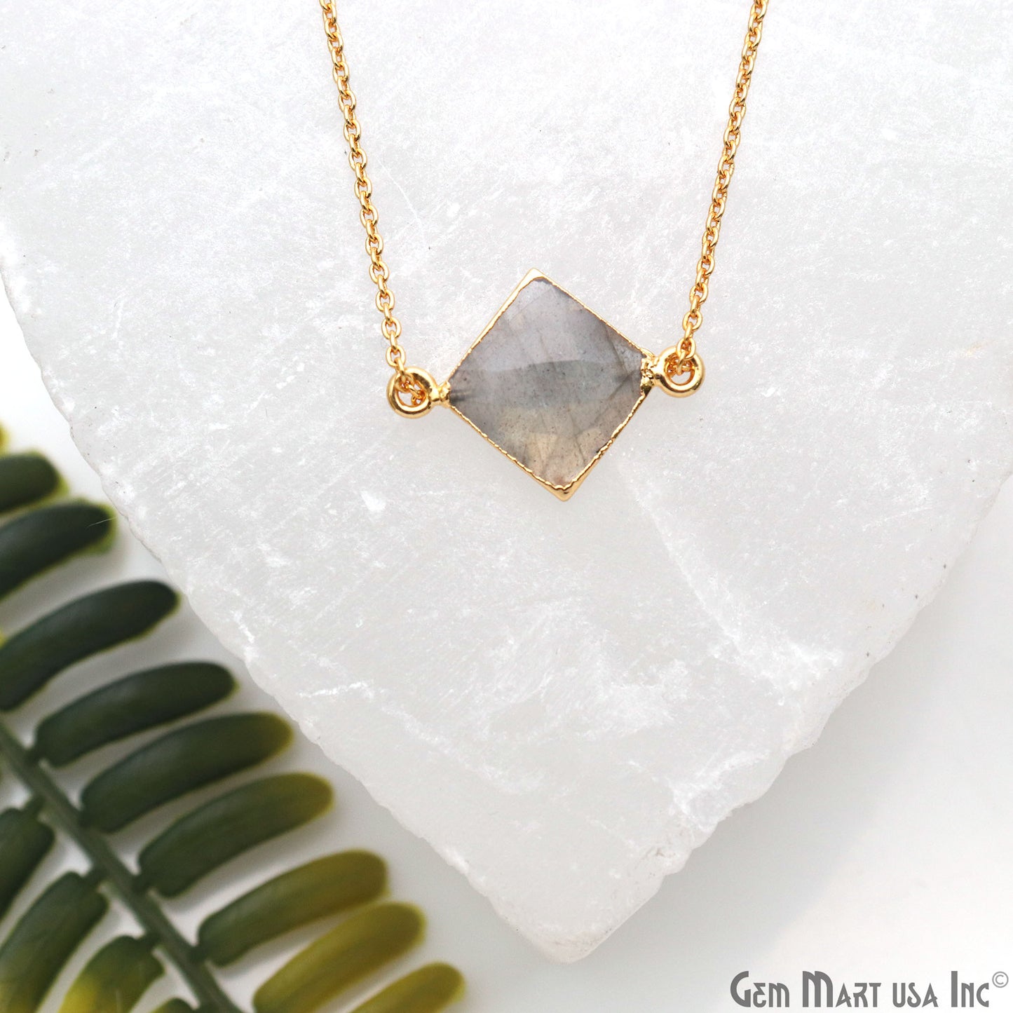 Labradorite 12mm Square Shape Gold Electroplated Gemstone Connector