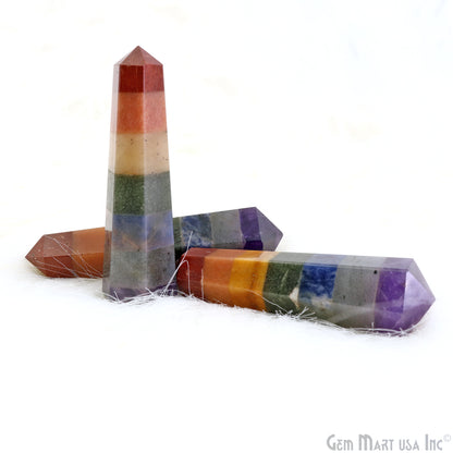 7 Chakra Double Point Pencil Tower Healing Meditation Gemstones 2-3 Inch