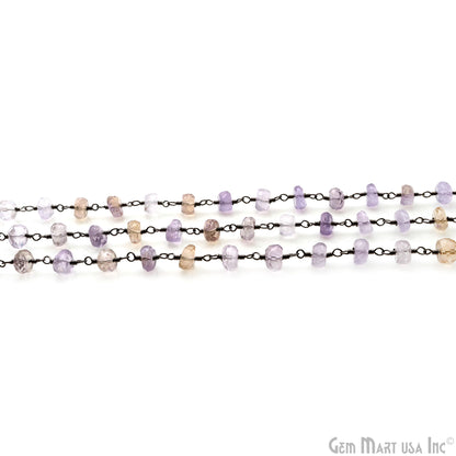 Ametrine Faceted Beads 6-7mm Oxidized Wire Wrapped Rosary Chain